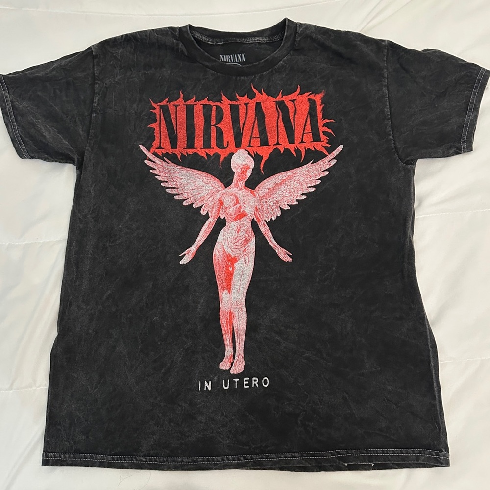 NIRVANA Black Tee with Red and Pink In Utero Design